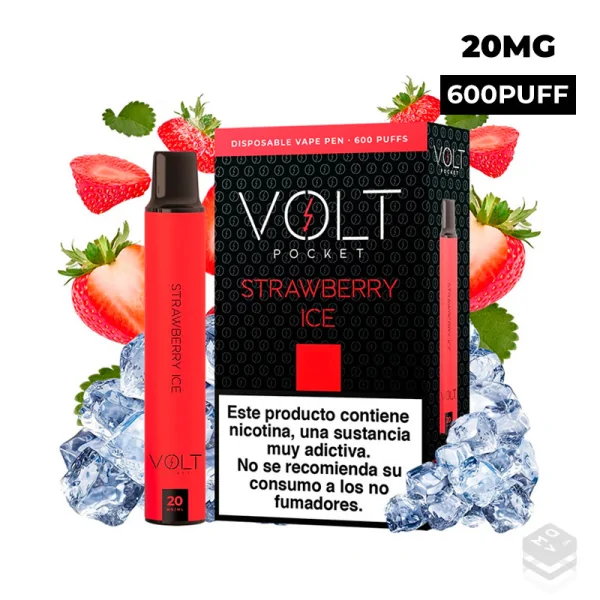 DISPOSABLE POD VOLT POCKET STRAWBERRY ICE 600 PUFFS 20MG VAPE