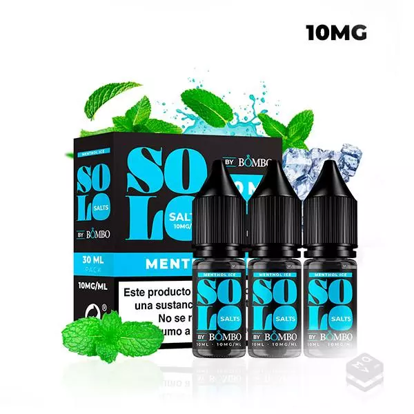 3 X 10ML SALES DE NICOTINA BOMBO ELIQUIDS SOLO SALTS MENTHOL ICE