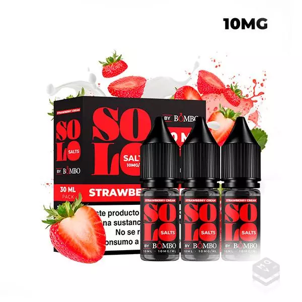 3 X 10ML NICOTINE SALT BOMBO ELIQUIDS SOLO SALTS STRAWBERRY CREAM