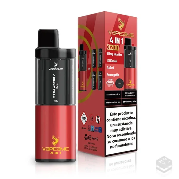 VAPER RECARGABLE 4 EN 1 RED RUSH VAPEAME