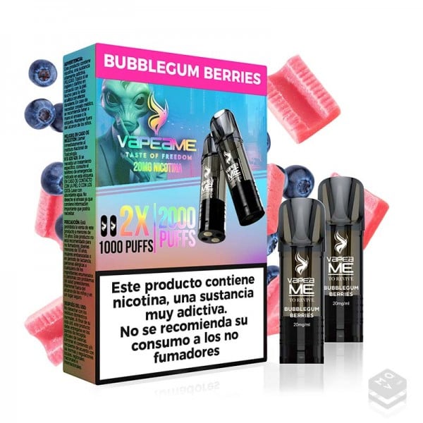 2 x CARTUCHOS PRECARGADOS BUBBLEGUM BERRIES VAPEAME REVIVE 2x2ML