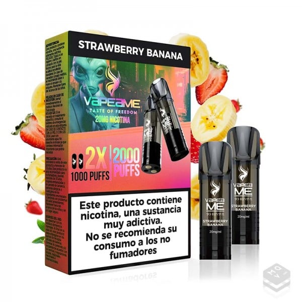 2 x CARTUCHOS PRECARGADOS STRAWBERRY BANANA VAPEAME REVIVE 2x2ML